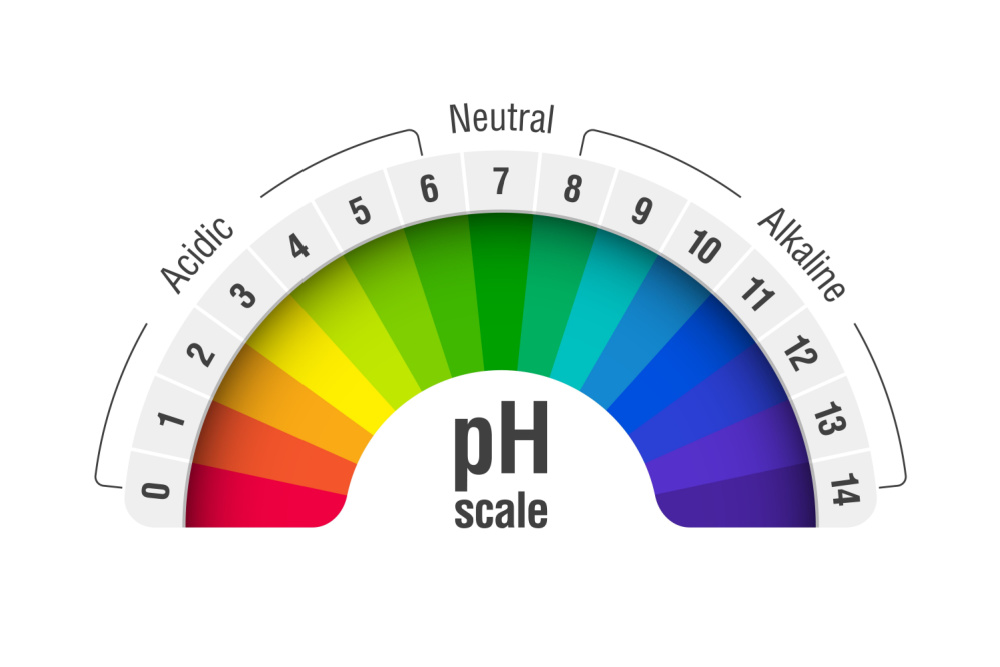 A colorful version of the pH scale.