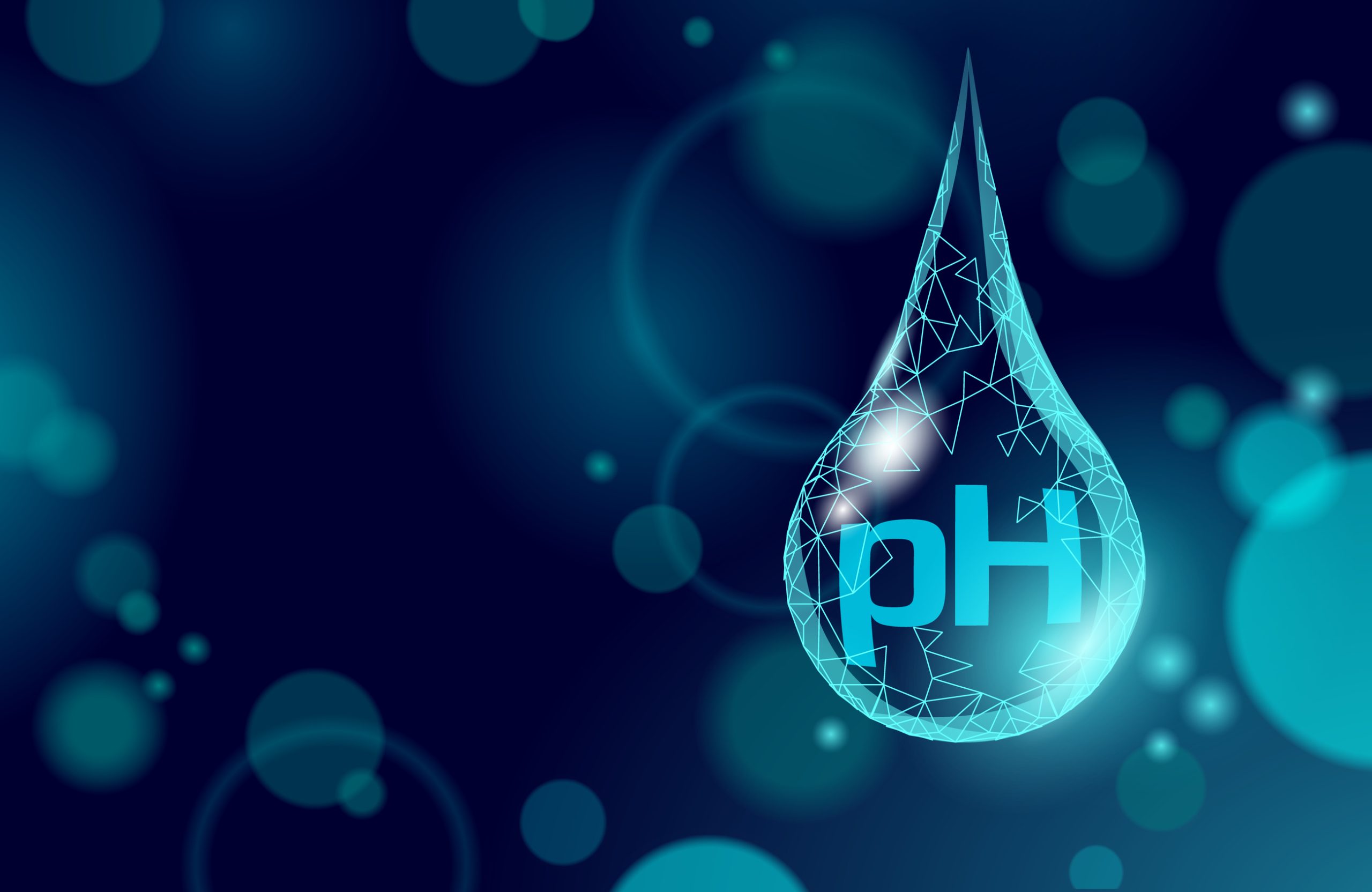 An image showing a digital representation of a large droplet of water with the letters pH inside of it.