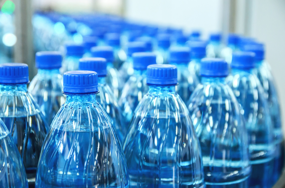 Bottled water in a factory.